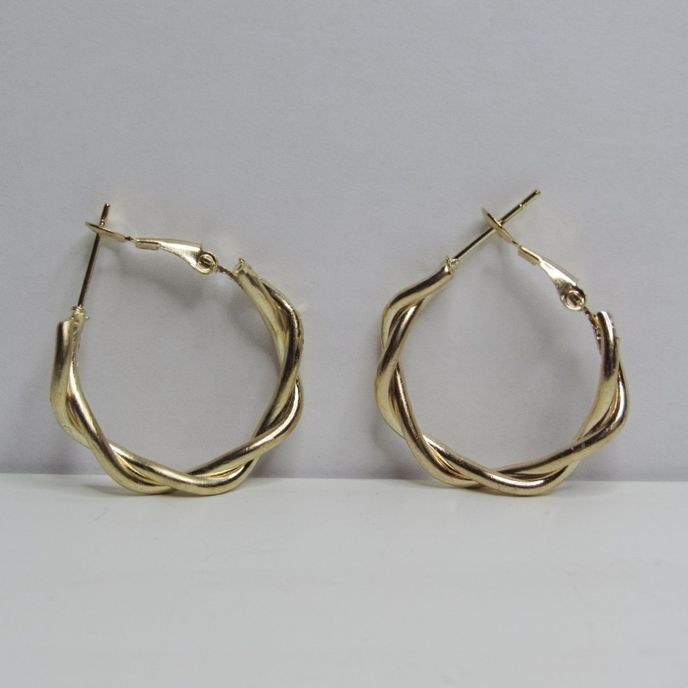 Gold Elegant Textured Twisted Hoop Earrings .5”